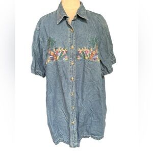 Vintage‎ Bobbie Brooks Embroidered Denim Button Down Shirt